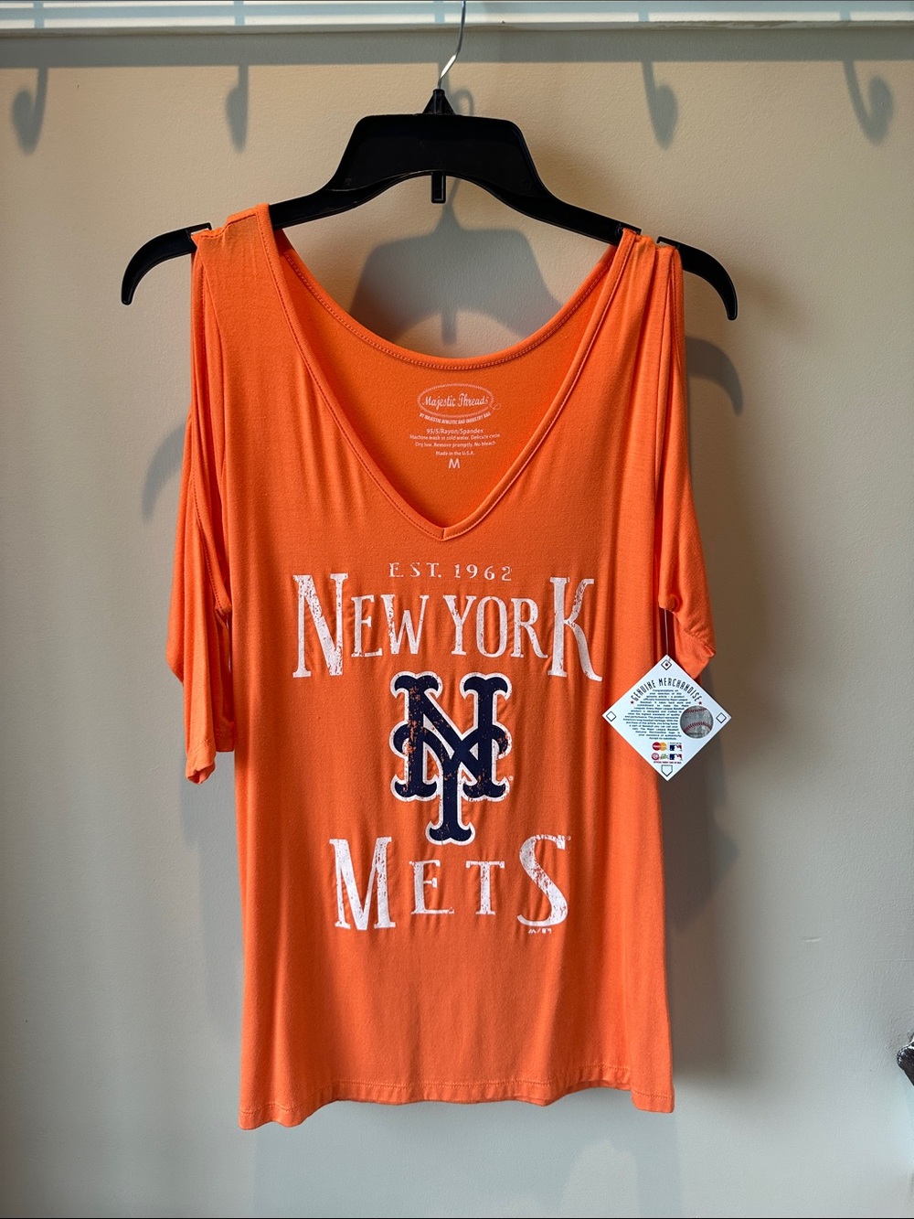 New York Mets Women's Orange Cold-Shoulder Tee